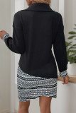 Casual Stripe Patchwork Irregular Zipper Turndown Collar Irregular Dresses