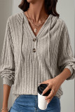 Casual Solid Color Draw String Buttons Potholes Hooded Tops