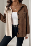 Casual Solid Color Pocket Patchwork Contrast Turndown Collar Tops