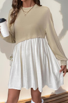 Casual Solid Color Irregular Fluffy Contrast O Neck Irregular Dresses