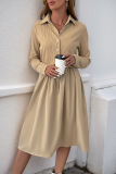 Casual Solid Color Lace Up Buttons Turndown Collar A Line Dresses