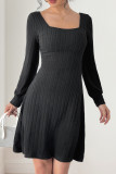 Sexy Solid Color Backless Butterfly Square Neck A Line Dresses