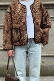 Casual Street Leopard Pocket Patchwork O Neck Outerwear