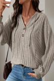Casual Solid Color Draw String Buttons Potholes Hooded Tops