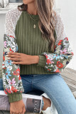 Casual Daily Floral Print Patchwork Contrast Potholes O Neck Tops