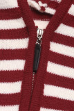 Casual Stripe Zipper Weave Contrast Hooded Tops
