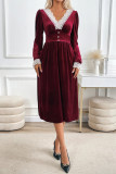 Daily Elegant Solid Color Lace Buttons V Neck A Line Dresses