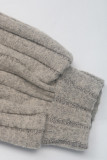 Casual Solid Color Draw String Buttons Potholes Hooded Tops