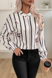 Casual Stripe Buttons Contrast Mandarin Collar Tops