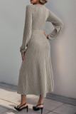 Casual Solid Color Lace Up Buttons Potholes V Neck A Line Dresses