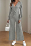Casual Street Solid Color Lace Up Potholes V Neck Loose Jumpsuits