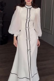 Elegant Solid Color Bow Decor Contrast Half A Turtleneck Long Dresses