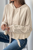 Casual Solid Color Draw String Ruffle Hooded Tops
