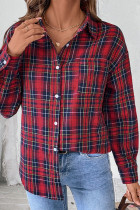 Daily Plaid Buttons Contrast Turndown Collar Tops