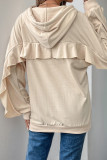 Casual Solid Color Draw String Ruffle Hooded Tops