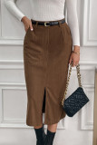 Elegant Solid Color Pocket Slit Regular High Waist Straight Solid Color Bottoms