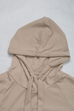 Casual Solid Color Draw String Ruffle Hooded Tops