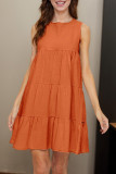 Casual Daily Solid Color Ruffle O Neck Sleeveless Dresses