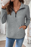 Casual Daily Solid Color Pocket Zipper Texture Turndown Collar Tops