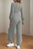 Casual Street Solid Color Lace Up Potholes V Neck Loose Jumpsuits