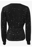 Sexy Solid Color Ruched Sequined V Neck Tops