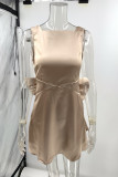 Sexy Party Solid Color Backless Bow Decor Square Neck Sleeveless Dresses