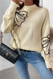 Casual Flowers Patchwork Half A Turtleneck Tops