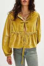 Casual Daily Solid Color Lace Up Velvet Turndown Collar Tops