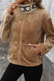 Casual Daily Solid Color Embroidered Pocket Zipper Fluffy Turndown Collar Outerwear