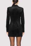 Sexy Solid Color Buttons Velvet Turn-back Collar Suit Dresses