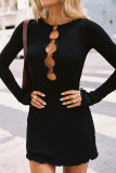 Sexy Street Solid Color Hollow Out O Neck Long Sleeve Dresses