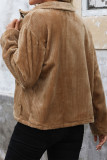 Casual Daily Solid Color Embroidered Pocket Zipper Fluffy Turndown Collar Outerwear