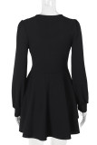 Sexy Solid Color Patchwork V Neck Waist Skirt Dresses