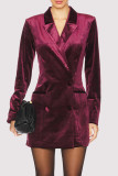 Sexy Solid Color Buttons Velvet Turn-back Collar Suit Dresses