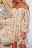 Sexy Solid Color Sequins Tassel Off Shoulder Evening Dresses