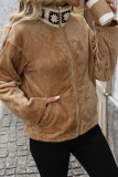 Casual Daily Solid Color Embroidered Pocket Zipper Fluffy Turndown Collar Outerwear
