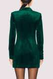 Sexy Solid Color Buttons Velvet Turn-back Collar Suit Dresses