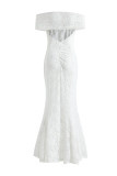 Sexy Solid Color Lace Backless Fishtail Off Shoulder Long Dresses