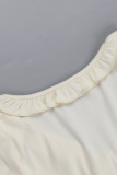 Casual Solid Color Hollow Out Lace Up Stringy Selvedge V Neck Tops