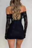 Sexy Solid Color Hollow Out See-Through Backless Off Shoulder Wrapped Skirt Dresses