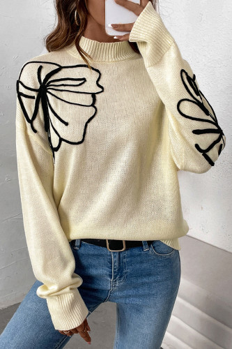 Casual Flowers Patchwork Half A Turtleneck Tops