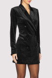 Sexy Solid Color Buttons Velvet Turn-back Collar Suit Dresses