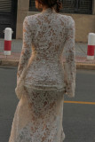 Sexy Solid Color Lace See-Through Strap Design V Neck Lace Dress Dresses