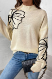 Casual Flowers Patchwork Half A Turtleneck Tops