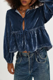 Casual Daily Solid Color Lace Up Velvet Turndown Collar Tops