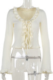 Casual Solid Color Hollow Out Lace Up Stringy Selvedge V Neck Tops