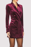 Sexy Solid Color Buttons Velvet Turn-back Collar Suit Dresses