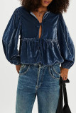 Casual Daily Solid Color Lace Up Velvet Turndown Collar Tops
