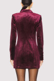 Sexy Solid Color Buttons Velvet Turn-back Collar Suit Dresses