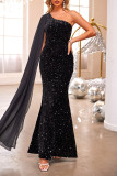 Sexy Solid Color Sequins Sequined Irregular Sloping Shoulder Evening Dresses
